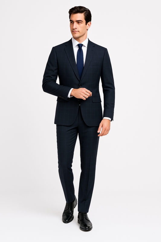 Charcoal and Blue Check Suit